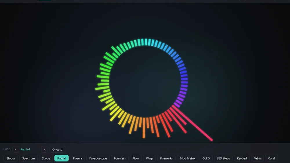 Ampere visualizer rendering live audio as a radial spectrum ring