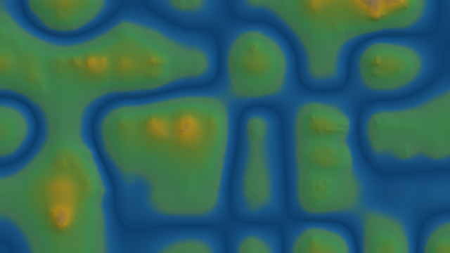 Procedural terrain rendered by hydraulic erosion simulation